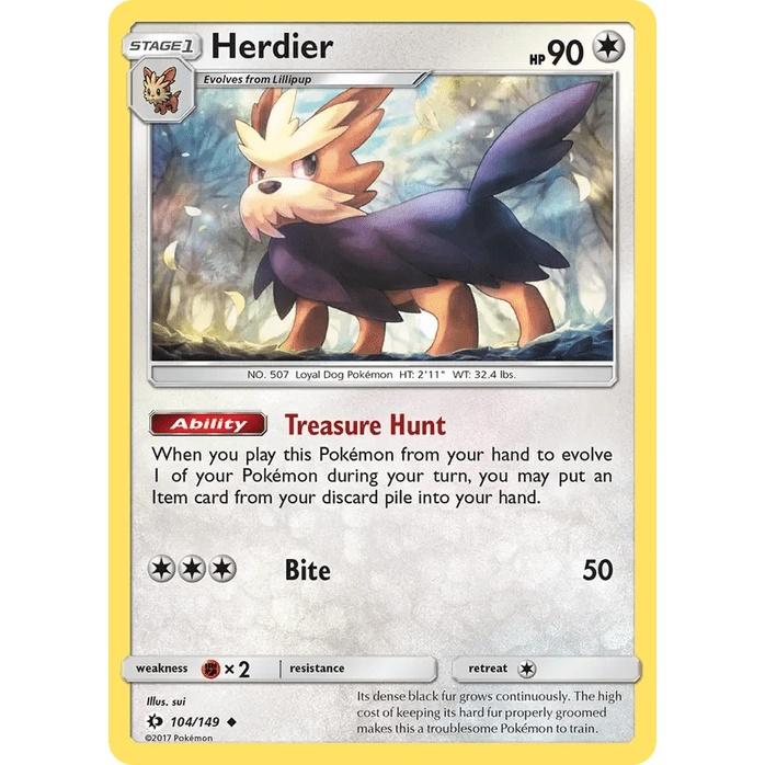 Herdier 104/149 - Sun & Moon Base Set (Engelsk / Near Mint)