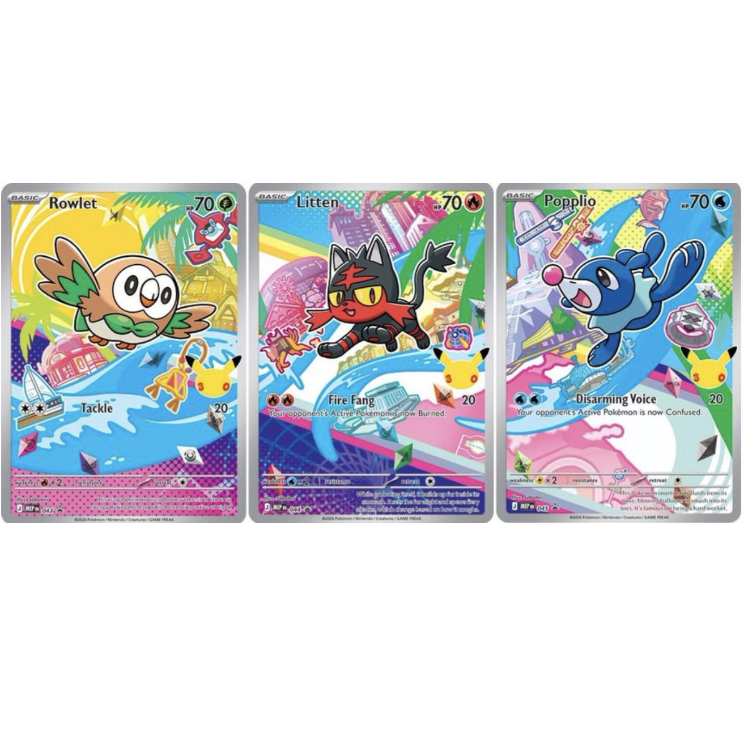 Rowlet, Litten & Popplio First Partner Illustration Collection Alola