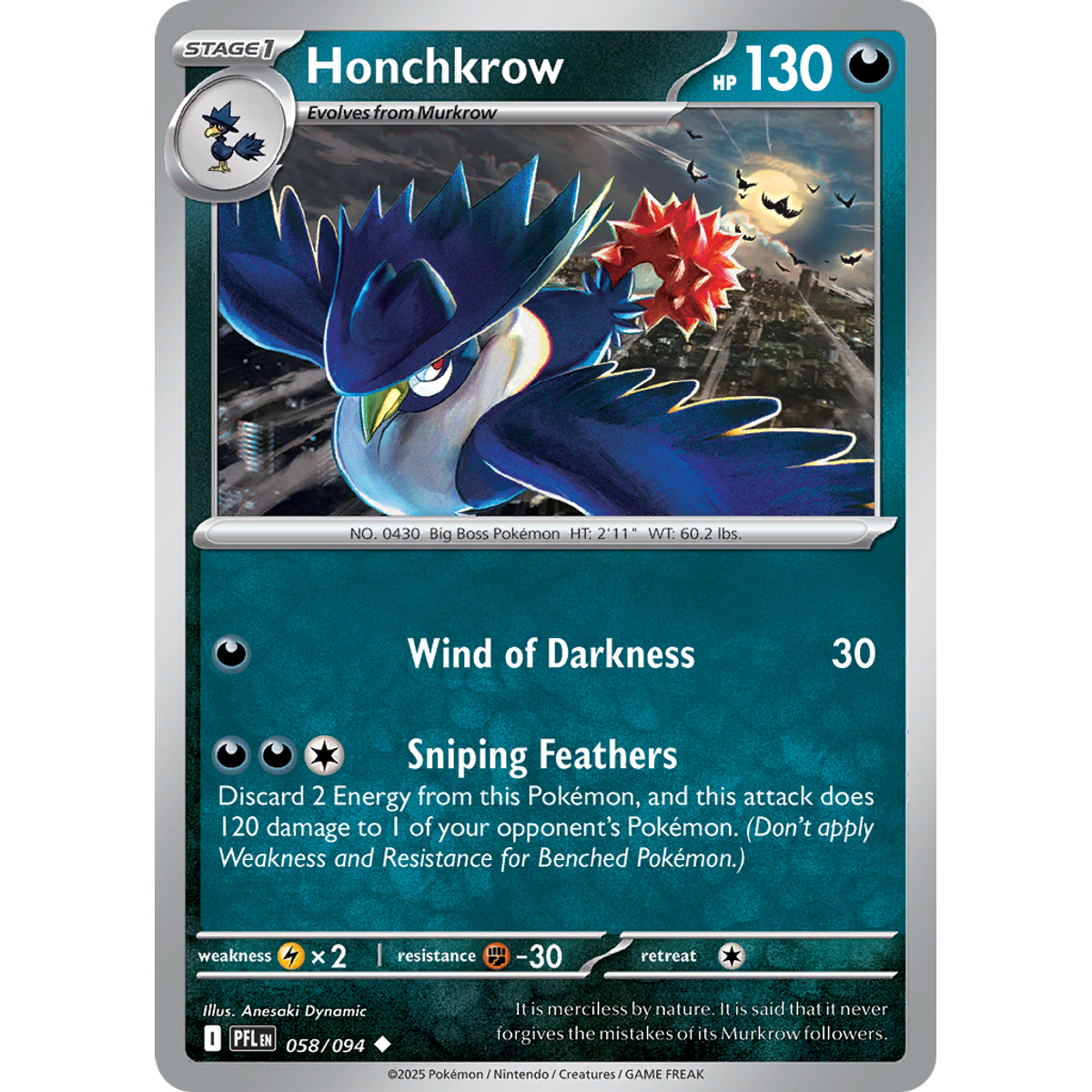 Honchcrow 58/094 (Reverse Holo) - Phantasmal Flames